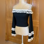 Off the Shoulder Flounce Style Sleeved Sweater Black Size M Photo 7