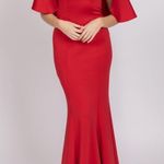 Black Halo  Cristanta Caplet Mermaid Gown Molten Red Size 10 Sleeved Satin Maxi Photo 0