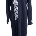 Vintage 80s 90s Outlander Sweater Dress Black Silver Leaves Beaded Sequin L Size L Photo 0