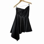 VTG Italian Leather Strapless Studded Cocktail Dress Black Asym Hem 42 80s Glam Size 6 Photo 1