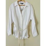 ZARA NWT 100% Linen Oversized White Shirt Rope Tie Waist Large Wide Lapel V-Neck Photo 4
