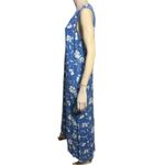 Vintage Studio 14 Blue Cream Floral Print Linen Blend Sleeveless Tank Maxi Dress Photo 3