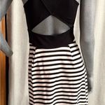 Banana Republic Fit & Flare Cocktail Dress Black/White Stripes Cut Out Back Edgy Photo 5