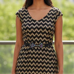 Candie's Black and Gold Vintage Zigzag Mini Dress fully lined with belt Photo 0