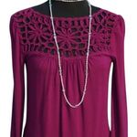Cache Peek A Boo Stretch Matte Jersey Top New Purple Plum Cherry Ruched NWT $118 Photo 1