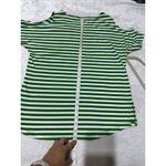 Michael Kors  Shirt Size S White Green Stripe Cold Shoulder Short Sleeve V Neck Photo 7