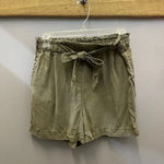 H&M High Waist Paper Bag Shorts Olive Green Photo 2