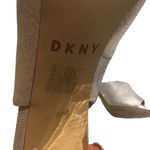 DKNY Glitz MET Suede Leather Silver Peep Toe Cocktail Party Sandal Heels Photo 9
