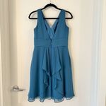 Azazie Turquoise Blue Bridesmaid Dress with Pockets Pleated Chiffon Short Sz 10 Photo 4