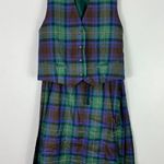 James Pringle Weavers Womens 14 Wool Plaid Tartan Vest Skirt Set Scotland Preppy Green Photo 0