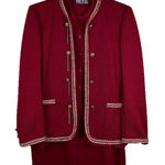 VTG 80s Women’s Old Money Old Lady Sz 10 Jacket Skirt Shirt 3 Piece Suit Red Photo 0