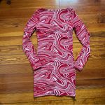 ZARA Red and White Swirl Long Sleeve Dress Photo 3