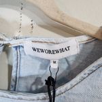 We Wore What NEW Cropped Light Wash Denim Women Medium 1/2 Sleeve Revolve Top Photo 6