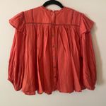 Free People  Laura Pink Red Eyelet Boho Gauze Blouse Flowy Women's size Medium Photo 6