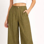 Joie  Linen Blend Pants Women S Olive Green Wide Leg Cropped Beachy Coastal Photo 0