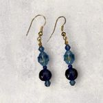 Vintage Estate Art Deco Faceted Little Beads Dangle Earrings Pierced Blue Photo 3