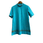 Montgomery Ward 1970's 2 Piece Turquoise Skirt Smock Blouse Set Lace Trim NOS Blue Size 16 Photo 5