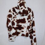 Urban Outfitters UO Cozy Faux Fur Hoodie Sweatshirt in Cow Print Photo 5