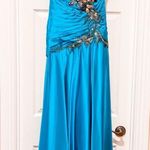 Tony Bowls  One Shoulder Peacock Inspired Dress Blue Green 8 Photo 6