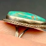 Large Natural Turquoise VTG Navajo Sterling Silver Ring Rope Bezel Size 5.5 Blue Photo 2