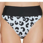 DKNY  Printed High Rise Bikini Bottom‎ Swimsuit Leopard Blue Black size L NWT Photo 0