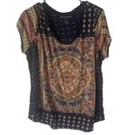 Lucky Brand Lucky‎ Brand Women Plus Size 1X Boho Medallion Persian Short Sleeve Shirt Photo 1