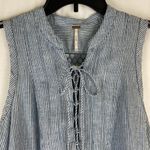 Free People Denim Blue and White Striped Sleeveless Lace Up Front Top Size XS Photo 7