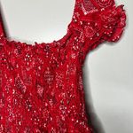 Vintage 70s 1970s Red Bandana Print Smocked Crop Top Puff Sleeve Peasant Blouse Size L Photo 3