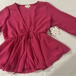 Free Kisses NWT- Barbie Pink Blouse Size Medium-Deep V-Neck Photo 7