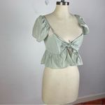 Stone Cold Fox  Sage Green Silk Ruffle Tie Crop Top Photo 2