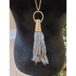 Women's Long Gold Chain Necklace With Tassel Pendant And Lobster Clasp Lock Gray Photo 2