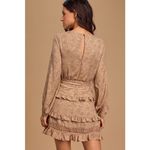 Lulus Lulu’s Kiss Me Goodnight Tan Polka Dot Ruffled Long Sleeve Mini Dress Photo 2