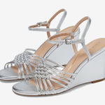 Cole Haan Jitney Knot Wedge Sandals Silver Leather Heels NEW Size 10.5B Photo 0