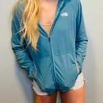 The North Face teal blue green zip up fleece sweatshirt, women’s size large Photo 7