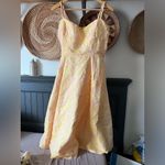 Pastel Yellow and Pink Jacquard Bustier Midi Dress With Pockets 🌿 XL Photo 2