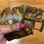 Vtg Genuine Cow Leather Hand Painted Coastal Cowgirl Western Boho Waist Belt S Brown Photo 0