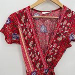 R. Vivimos Women Red Floral Wrap Front Mini Dress Short Sleeve Boho Size M NWT Size M Photo 2