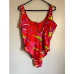 Old Navy Womens Red Floral Half Zip One Piece Swimsuit sz L Vacation Beach Photo 6