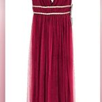 Lulus Lulu’s Delightful Occasion Burgundy Beaded Tulle Maxi Dress size Small New Photo 3