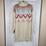 SO  Turtleneck Knit Dress Sweater Ivory Pink Oversized Size M Photo 7