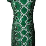 Kay Unger  Green/Black Animal Print Ruched Dress - size Large Photo 0