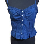 American Eagle  Babydoll Cami Smocked Women's Size Medium Blue Lace Trim Tank Top Photo 0