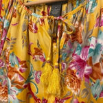 Chelsea & Theodore S Yellow/Multi Floral Beaded Tassel Short SleeveTiered Blouse Yellow Photo 3