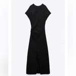 ZARA  New Black Long Round Neck Draped Short Sleeves Dress with Slit Size L Photo 4