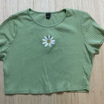 SheIn EZwear Ribbed Knit Crop Top Mint Green Daisy Large Photo 0