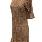 Crochet Knit Short Sleeve Boho Mini Dress / Beach Cover Up Tan Photo 4