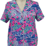 Lilly Pulitzer  PJ Woven Short Sleeve Top Plumeria Pink Untamed‎ Hearts Print XXS Photo 0