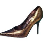 Donald Pliner Bronze Metallic Gator Leather Shoe New Pointy Toe Pump NWT $295 Brown Size 6 Photo 0