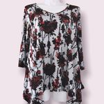 NEW JPR Floral Knit Handkerchief Hem Sweater Blouse, Red Plus Size 1X New w/Tag Photo 8
