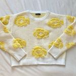 butter yellow and white fuzzy geometric sweater Size M Photo 10